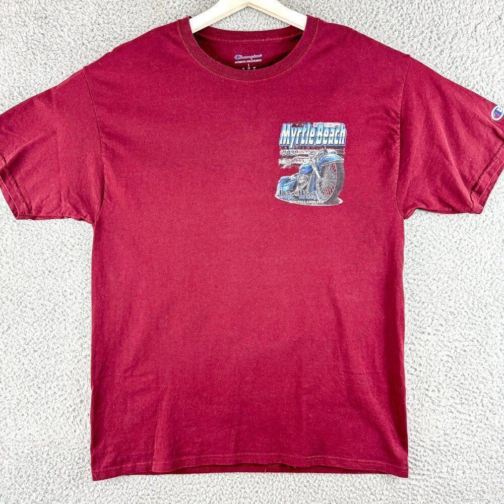Champion Myrtle Beach Bike Week Shirt Mens Large Red‎ Tee 2022 Motorcycle Biker